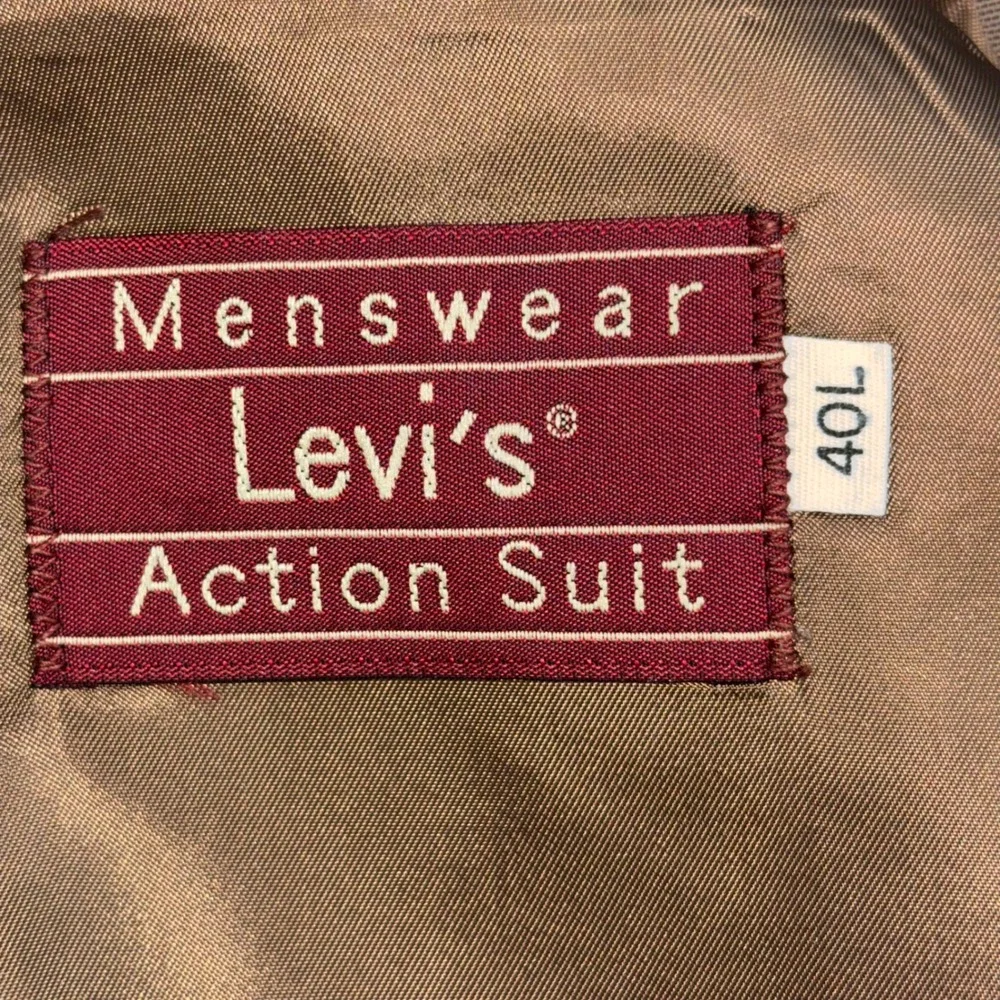 Vintage Levis Action Suit Mens 40L Tan Brown 2 Piece Blazer Trousers 33x32